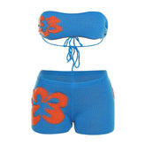 Knitted Color-Block Fitted Short Set Of Pants