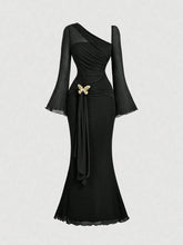 Butterfly Button Pleated Fish Tail Dress
