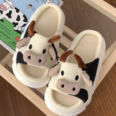 Sandalias de verano de lino con diseño de vaca kawaii