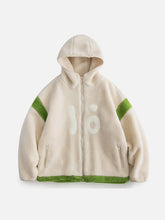 Sherpa-Wintermantel mit Patchwork-Reißverschluss und Kapuze