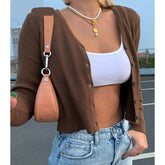 Sweater Knitwear Y2K Long Sleeve V Neck Knitted Cardigans Harajuku Korean Brown Crop Tops Solid Outwear