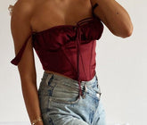 Corset Top y2k Cami Boned Tie up Cut Out Square Neck Zipper Ruched Padded Tank Top Satin Party Club Casual Outfits