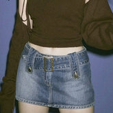 Jeans Skirt Y2K Belt Mini Denim Skirt Korean Low Waist Straight Short Skirt Harajuku Vintage