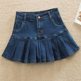 Denim Skirt With Ruffles 6XL 7XL Harajuku Y2K Jeans Skater Woman High Waist Bottom FeCasual Pleated Micro Mini Short Jurken