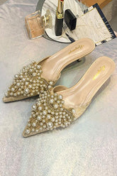 Mules de tacón alto con perlas