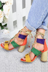 Sandalias de tacón alto con bloques de color y cordones