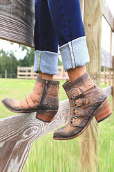 Botines de tacón grueso con cremallera y hebilla