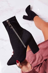 Pointed Zipper High Heel Ankle Boots