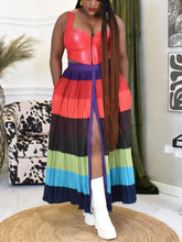 Maxirock mit Farbblock-Muster und Knopfleiste