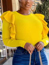 Tops lisos con mangas con volantes de punto