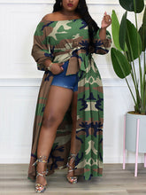 Printed Off Shoulder Slit Tops