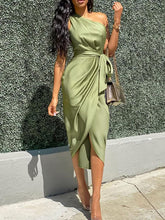 Satin One Shoulder Ruched Bodycon Dress