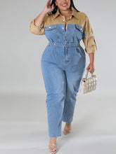 Denim-Overall mit Patchwork-Farbblock