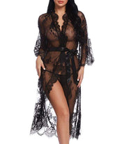 Camisón con cinturón de encaje y pestañas para dormir Lencería