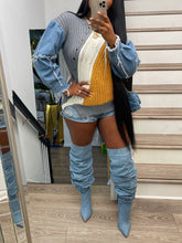 Suéteres de punto con patchwork de mezclilla