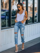 Vaqueros rectos rotos de cintura alta