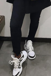 Zweifarbige Schnür-Sneaker aus dickem Mesh