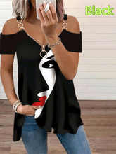 Top con cuello en V, cremallera y hombros descubiertos