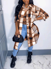 Plaid Button Long Shirt Coat