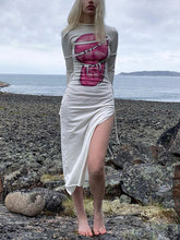 Maxikleid mit Schlitz und Bindebändern und langen Ärmeln