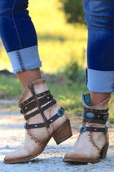 Botines de tacón grueso estilo vaquero del oeste