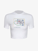 Kurzärmliges Crop-Top mit abstraktem Print