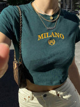 Crop-Top mit Vintage-Logo-Stickerei