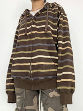 Sudadera con capucha y cremallera a rayas con bloques de color vintage