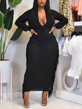 Maxikleid mit tiefem V-Ausschnitt und Quasten