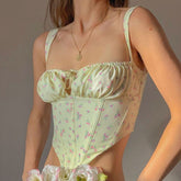 Korsett-Bustier-Crop-Top mit Sonnenblumen-Blumendruck
