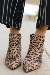 Leopard Zipper Low Heel Boots