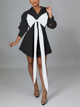 Lace Up Bow Shirt Mini Dress