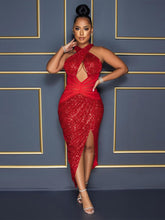 Midikleid mit Schlitz und ausgehöhlten Pailletten