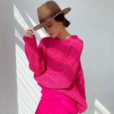 Candy Color Crewneck Pullover Sweater - Rose