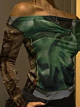 Off Shoulder Printed Mesh Crop Top