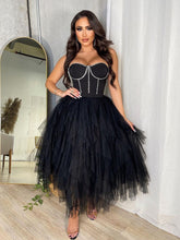 Vestido midi de fiesta de tul con tubo y diamantes de imitación