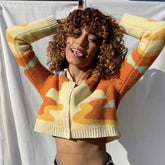 Cárdigan corto de manga larga con estampado abstracto de atardecer - Naranja