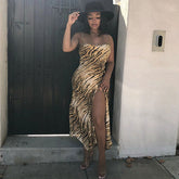 Ärmelloses Midikleid mit Animal-Print und hohem Schlitz - Tiger