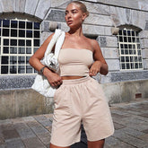 Spaghetti Strap Square Neck Crop Tank Top - Apricot