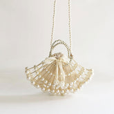 Bolso de fiesta con asa superior y adornos de perlas brillantes - Beige