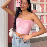 Trägerloses, kurzes Korsett-Top mit Nahtdetail - Pink