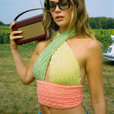 Candy Panel Gekreuztes Neckholder-Strick-Crop-Tanktop - Mehrfarbig