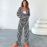 Conjunto de pantalones anchos con estampado en zigzag informal a juego - Negro