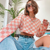 Long Sleeve Pullover Cropped Sweater - Pink