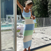 Buntes Midi-Strickkleid mit Cut-Outs und Einsätzen - Streifen