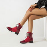 Botines con cordones y ribete metálico en contraste - Rojo
