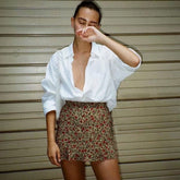 Cottagecore Minirock mit Blumenmuster und hoher Taille in A-Linie - Gelb