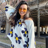 Süßes Blumendruck Pullover Strick Shorts Passendes Set - Weiß