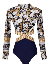 Einteiliger Badeanzug mit Blumenmuster und langen Ärmeln