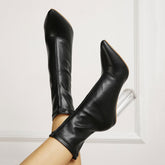 Fabelhafte spitze Zehenpartie, transparente High Heel-Sockenstiefeletten - Schwarz